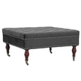 thumbnail image 5 of Abble 34in Square Dark Gray Tufted Upholstered Indoor Cocktail Ottoman Living Room Coffee Table with Wheels, 5 of 6