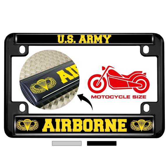 [Officially Licensed Product] - Motorcycle Metal License Plate Frame with U.S. Army Airborne Design (Black & Yellow Text) - Black