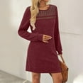 thumbnail image 2 of FRSASU Womens Long Sleeve Winter Dresses Flowy Casual Ribbed Knit Crew Neck Lace Patchwork Sweater Dress Wine, 2 of 9
