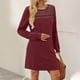 thumbnail image 1 of mfyjkho Vestidos casuales para mujer, Vestido de mujer de manga larga, cuello redondo, franela fruncida de piqué con encaje y paneles recortados, color liso Vestidos de fiesta para mujer xl, 1 of 9