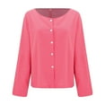 thumbnail image 4 of BOOMILK Womens Linen Shirts Solid Color Long Sleeve Button Down Shirt Dressy Casual Blouses Oversized Tunic Tops Hot Pink, 4 of 9