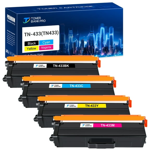 Toner Bank 4-Pack Compatible Toner for Brother TN-433BK TN-433 HL-L8260CDW L8360CDW L8360CDWT MFC-L8610CDW L8900CD Printer Replacement Toner Ink Black, Cyan, Magenta, Yellow
