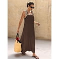 thumbnail image 6 of Jaimenalin Women'S Summer Linen Maxi Dress Contrast Spaghetti Strap Dress Backless Casual Party Beach Dresses Dark Brown L, 6 of 8