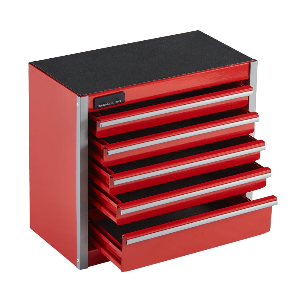 Tool Box 8.6-inch Portable Metal Tool Box with 5 Drawers Tool Organizer Red,Mini Steel Tool Cabinet for Garage, Workshop, Truck