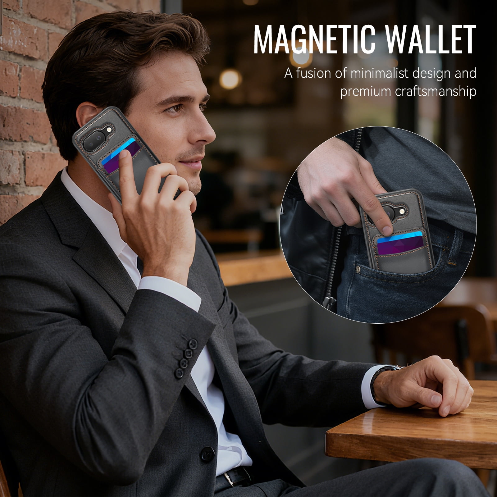 For Google Pixel 10A Phone Case,2-in-1 Magnetic Removable Flip Card Holder,Compatible With Mag-Safe,Anti-Scratch PU Leather,With Card Slots,Kickstand,Shockproof Durable Phone Case,Black