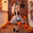 thumbnail image 4 of Zombie Bride Princess Dress with Layered Mesh Tulle and Gothic Accents for Halloween Themed Party and Stage Performance Light gray, 4 of 7
