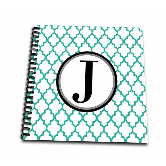 3dRose, Mint green pattern monogram initial J, Drawing Book 8 x 8 inch