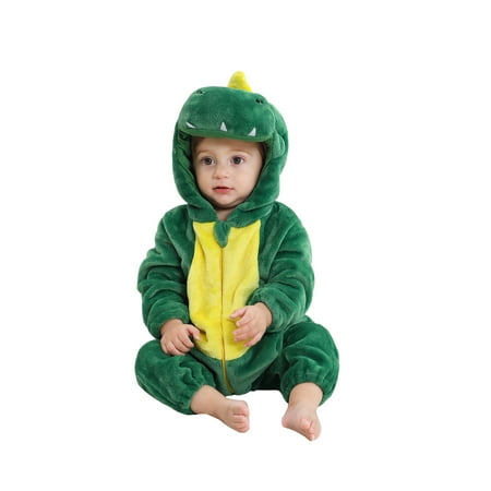 

Toddler Infant Dinosaur Costume Flannel Hooded onesie Soft Animal Romper Outfits Gift