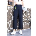 thumbnail image 4 of Navy blue straight leg pants women's khaki cropped pants 2026 new Modal wide leg pants back elastic waist loose casual pants, 4 of 7
