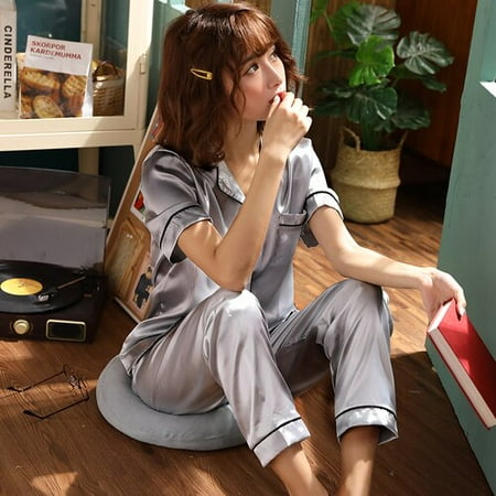 

PIKADINGNIS Short Sleeve Silk Pajamas Spring Summer Women Summer Pajama Set Rayon Pijama Sleepwear Pyjamas set 4XL 5XL 85kg Nightwear