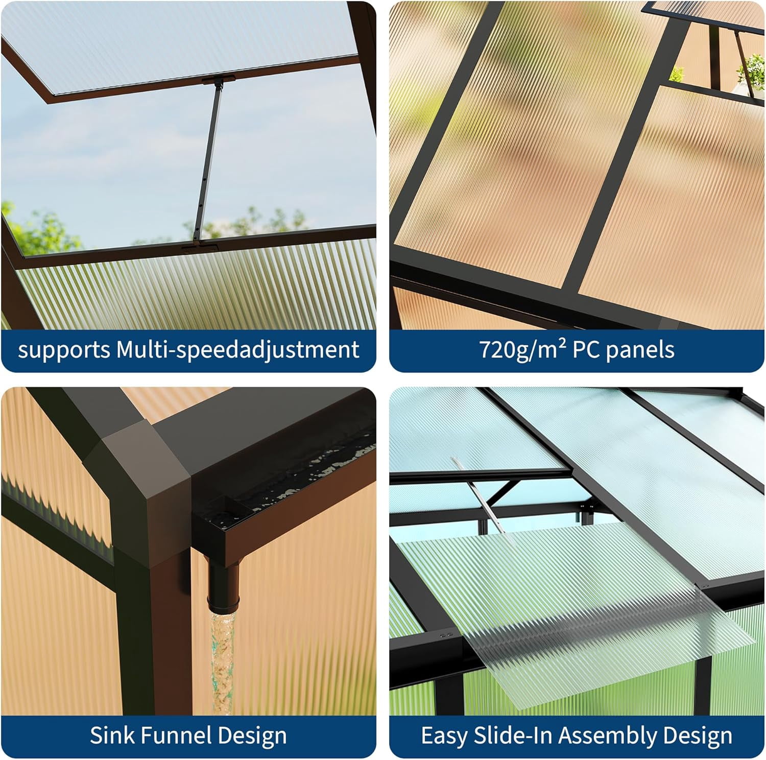 8x12 FT Greenhouse, Polycarbonate Walk-in Greenhouse for Outdoors with Roof Vent & Lockable Outward-Opening Swing Door, Heavy-Duty Aluminum Green House for Garden, Backyard, Patio, Lawn, Dark Grey