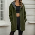 thumbnail image 2 of Lixiuxyad Fuzzy Hooded Jacket Women's Autumn And Winter Solid Color Mid Length Fleece Lined Zipper Jacket Green, 2 of 5