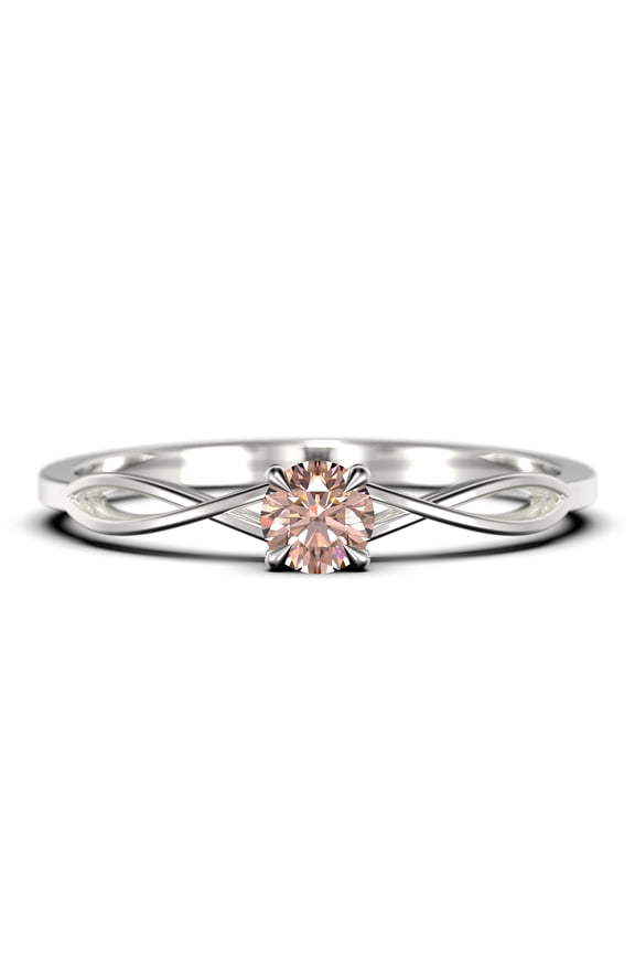 Infinity Loop 0.50 Carat Round Cut Morganite Engagement Ring, Twisted Wedding Band in 925 Sterling Silver With 18k White Gold Plating, Dainty Promise Ring, Anniversary Gift