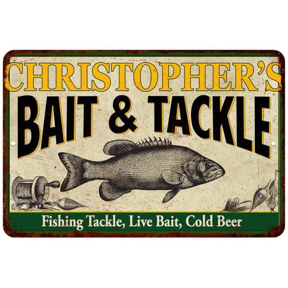 CHRISTOPHER'S Bait & Tackle Sign 8 x 12 High Gloss Metal 208120016014