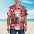 thumbnail image 2 of Vsdgher Flower White Cow Print Men's Hawaiian Shirts Button Down Tropical Holiday Beach Shirts Vacation Clothes,Small, 2 of 7