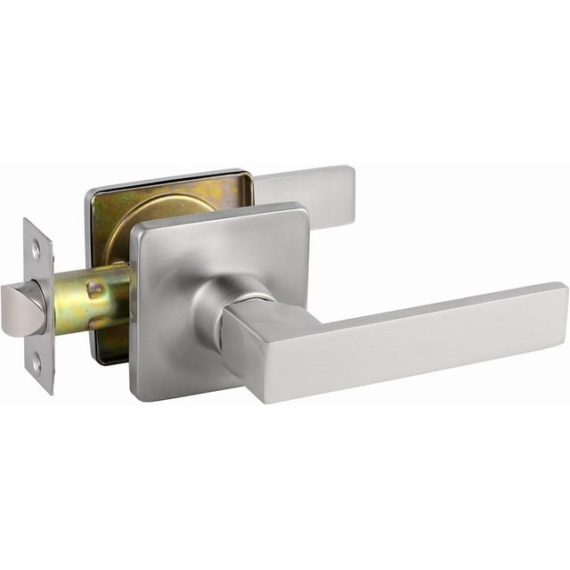 Poignées de Porte en Nickel Brossé Levier de Porte en Nickel Utilisation Privée Ensemble de Serrure de Porte Intérieur Poignée de Porte de Salle de Bain/chambre Nickel Satin Réversible pour Portes Latérales Gauche Droite