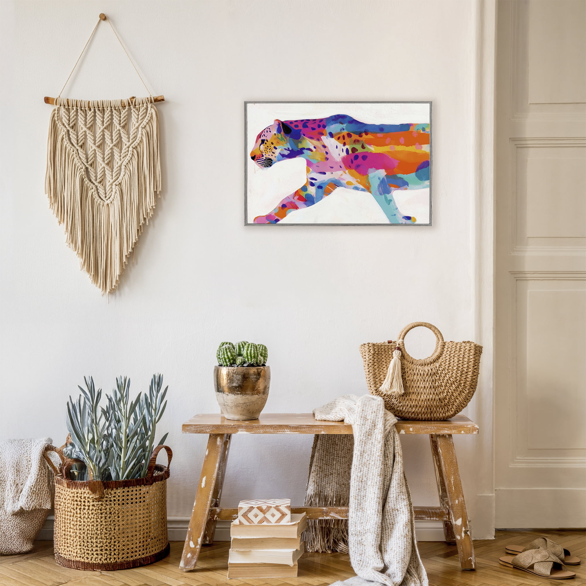 Stupell Industries Vibrant Hued Cheetah In Motion Gray Framed Giclee Art, design by Chromatic Storm Studio