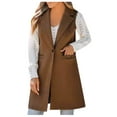 thumbnail image 2 of Nrmvnmi Women Winter Faux Wool Blend Camel Mid-Long Coat Solid Color Knit Coats Notch Double-Breasted Lapel Jacket Front Button Closure Cardigan Outwear Brown, 2 of 8