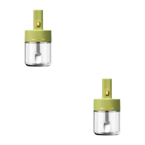 Injueey Tarro de especias Color sólido sellado a prueba de fugas a prueba de polvo cuchara telescópica hogar cocina pimienta pollo polvo Verde 2piezas