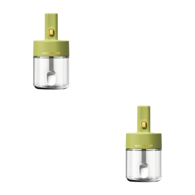 Injueey Tarro de especias Color sólido sellado a prueba de fugas a prueba de polvo cuchara telescópica hogar cocina pimienta pollo polvo Verde 2piezas