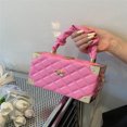 thumbnail image 1 of LNGOOR Solid Color Pu Leather Quilted Rhombus Small Box Bag  Bow Decoration  Pleated Hand Box Bag  Metal Chain Can Be Slanted On The Shoulder  Daily Gift  Small Square Bag For Girls, 1 of 7
