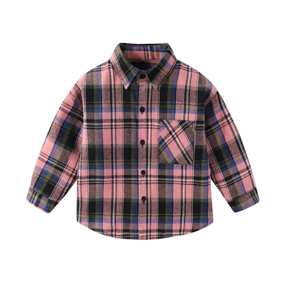 Hvarlaun Kids Cotton Plaid Button Down Shirt for Girls Boys, Long Sleeve Collared Casual Fall Layer