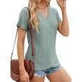 thumbnail image 4 of Hibeli Women Eyelet Pattern Wrap V Neck Short Sleeve Solid Color Top, 4 of 7