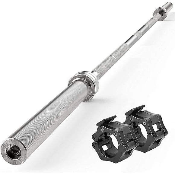 SereneLife, Barbell, Weight Bar, Olympic Barbell, Olympic Bar Chrome, 7 Foot (84 Inch) Weight Straight Solid Iron Weighted Workout Bar w/ Plastic Clips