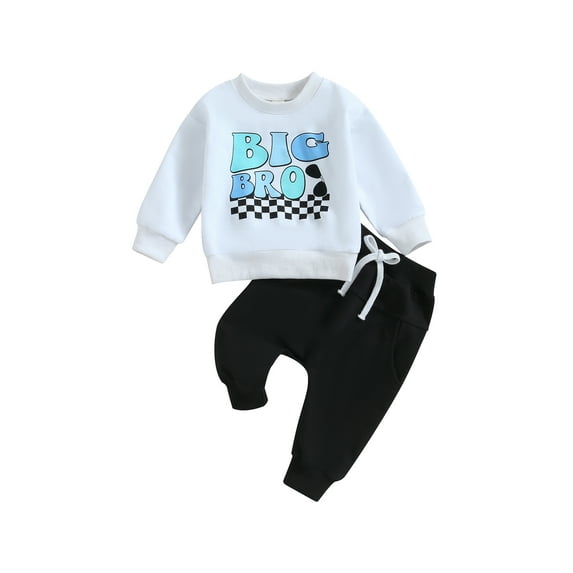 Bagilaanoe 2PCS Toddler Baby Boy Long Pants Set Letter Print Long Sleeve Sweatshirt Pullover Tops + Drawstring Sweatpants 6M 12M 18M 24M 3T Kids Casual Sweatsuits