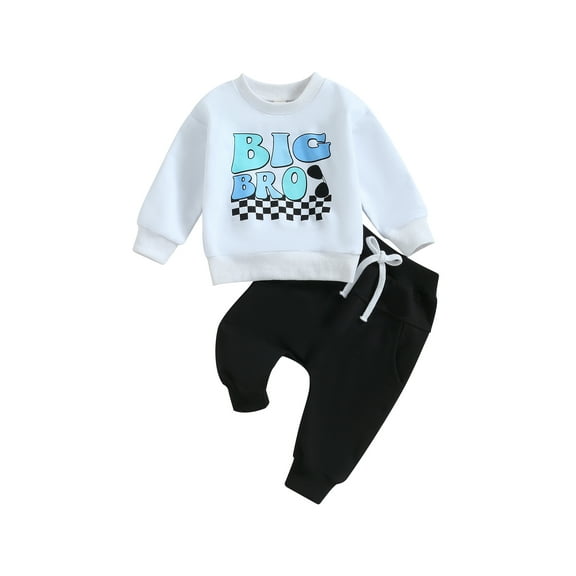 Bagilaanoe 2PCS Toddler Baby Boy Long Pants Set Letter Print Long Sleeve Sweatshirt Pullover Tops + Drawstring Sweatpants 6M 12M 18M 24M 3T Kids Casual Sweatsuits