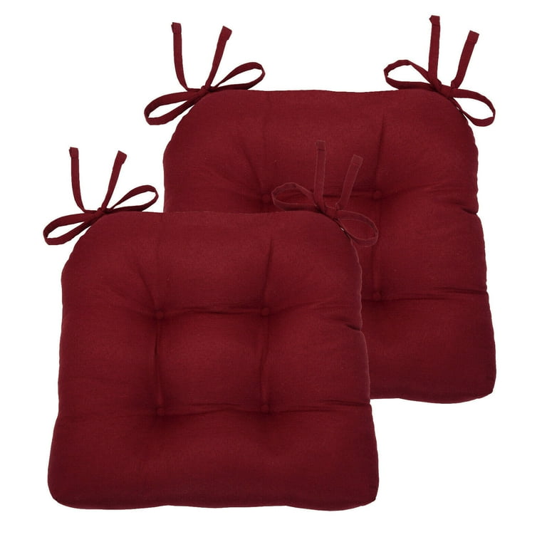 Solid Reversible Chair Pad Country Farmhouse Chair Cushions with Ties Set of 2 16 x 4 x 15.5