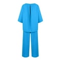 thumbnail image 4 of MDUKONU Women's Linen 2-Piece Set - Loose Short Sleeve Top & Cropped Wide Leg Pants Blue L, 4 of 6