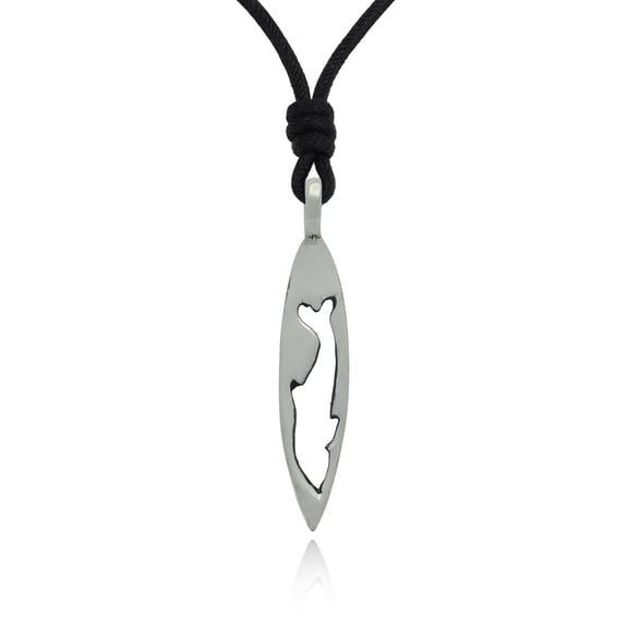 Cutout Dolphin Surfboard Silver Pewter Charm Necklace Pendant Jewelry With Cotton Cord