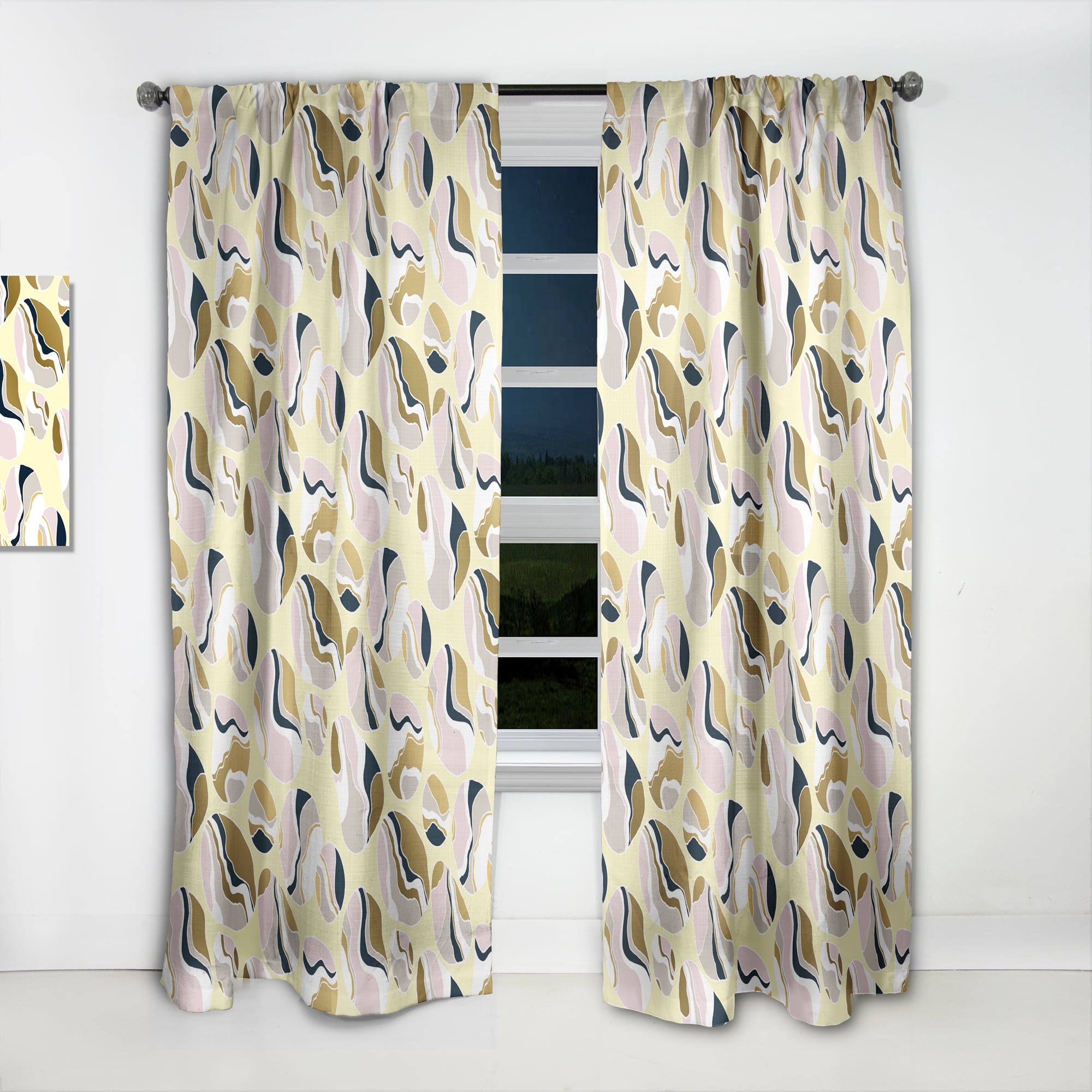 Designart 'Golden Abstract River Stones' Mid-Century Modern Curtain Panel