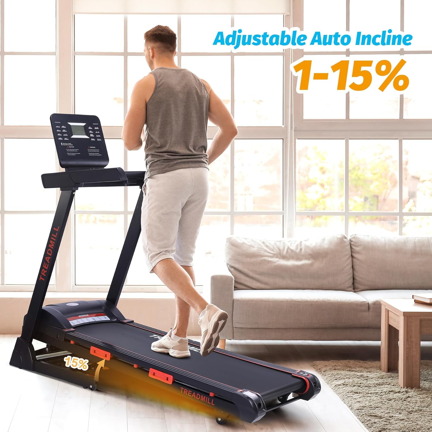 Luku Foldable Treadmill with Automatic incline, Heart Rate Sensor, Cup Holder, Shock Absorption, 8.7 MPH, 48in*18in Running Area