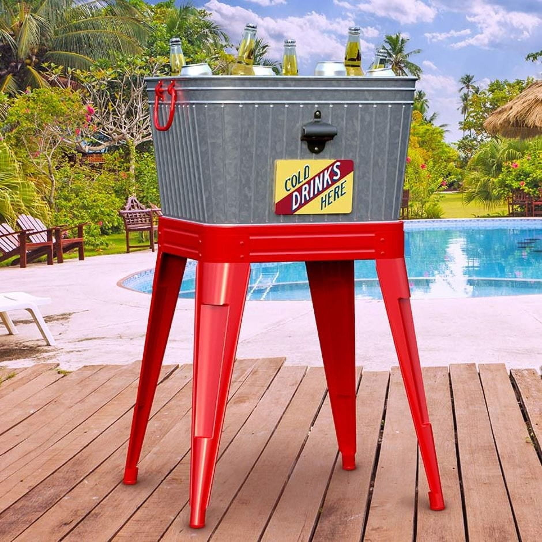 Panacea 18 in x 18 in x 32 in Vintage Galvanized Beverage Tub and Outdoor Garden Planter with Bottle Opener and Drainage Holes