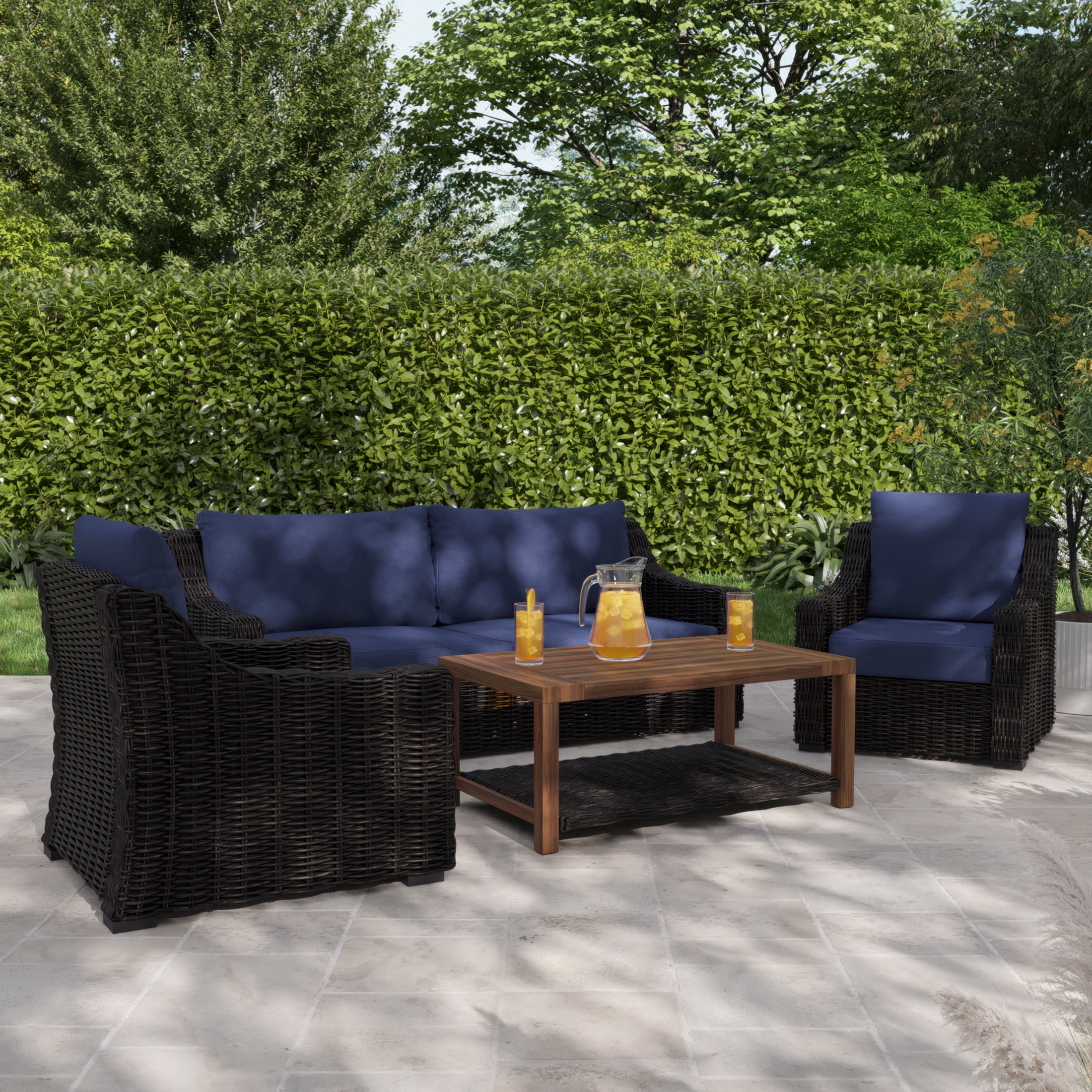 Better Homes & Gardens 24" x 24" Navy Premium Deep Seat Outdoor Cushion Set With Removable Cover, Weather & Stain Resistant