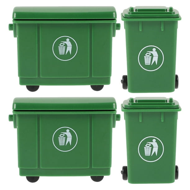 Juego de 4 botes de basura en miniatura para casa de muñecas, con tapa y ruedas, para juegos de simulación, decoración de casa de muñecas