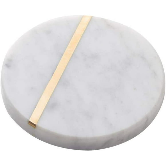 Natural Marble Cup Mat 3PCS Drink /Jewelry Display Board with Gold Brass Inlay CoFFee Table Party r (White Carrara, Round)