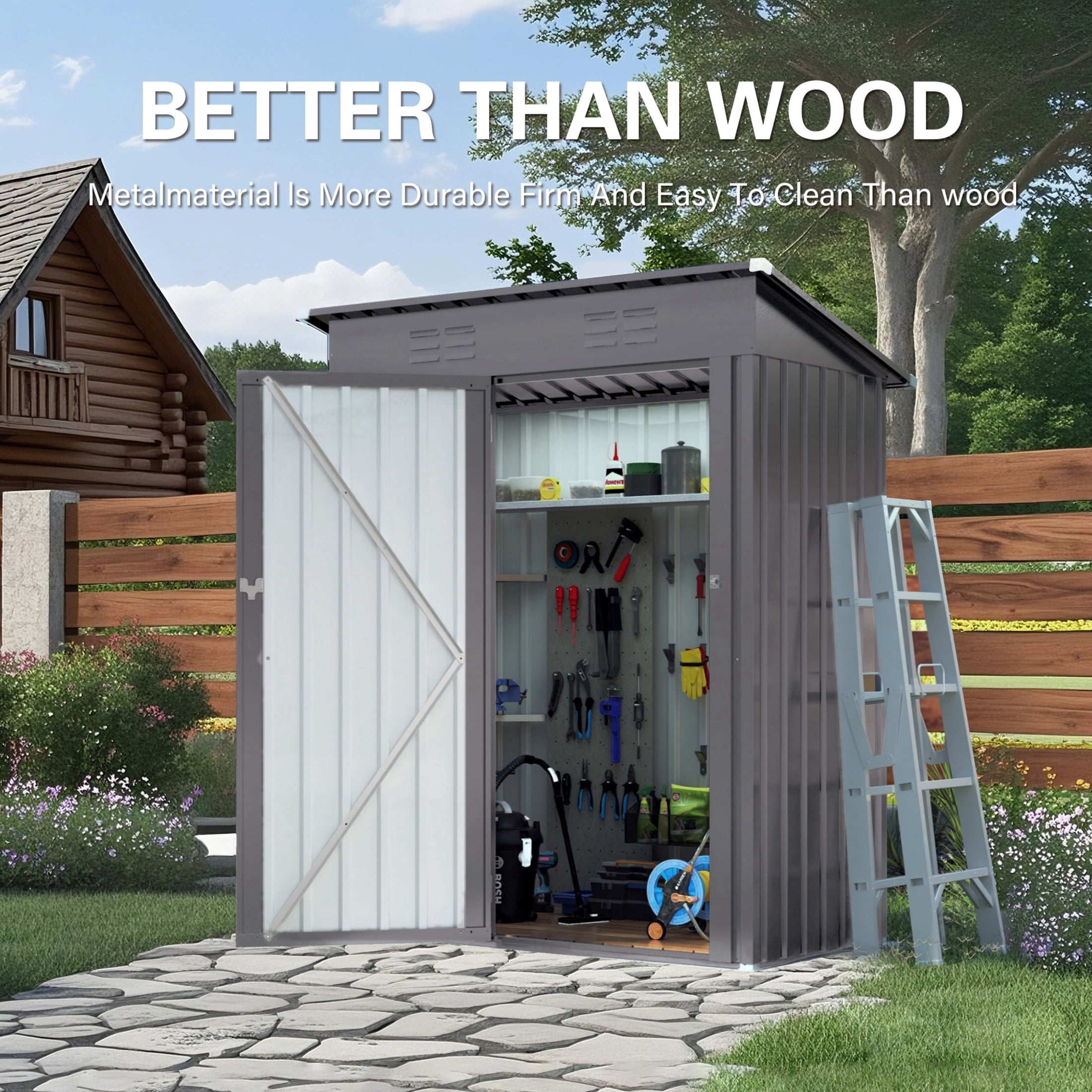 Noble House 5 x 3 FT Metal Outdoor Storage Shed with Lockable Door and Pitched Roof, Gray