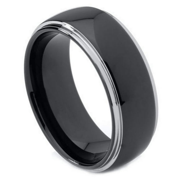 8mm Tungsten Carbide Domed High Polished Black IP Plated Rounded Edge Wedding band Ring for Men and Ladies