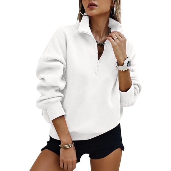 Womens Half Zip Oversized Sweatshirts Fleece Hoodies 2026 Trendy Long Sleeve Pullover Tops Y2k Fall Clothes White S