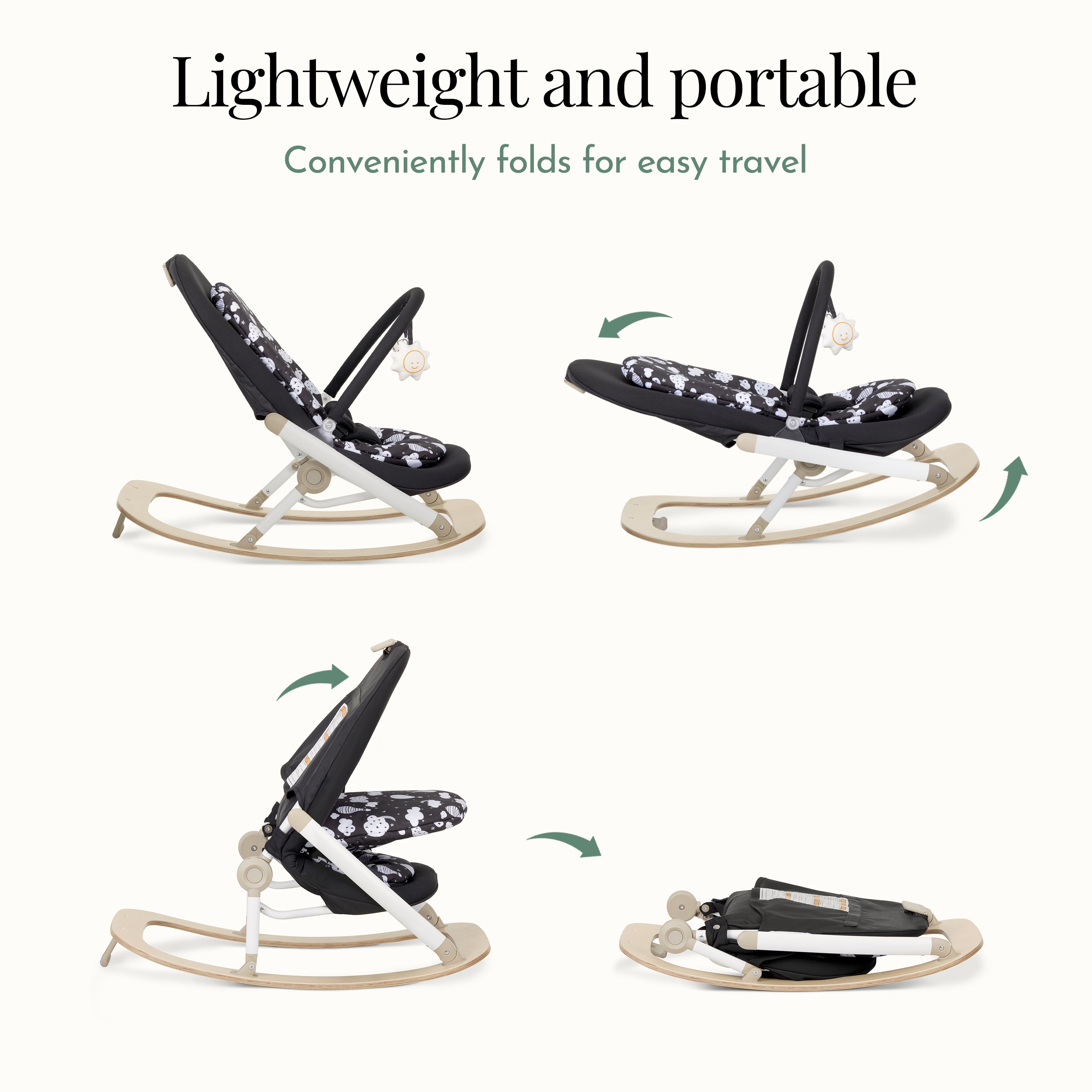 Dream On Me SleekSway Portable Rocker Chair, Black White, Adjustable Baby Bouncer