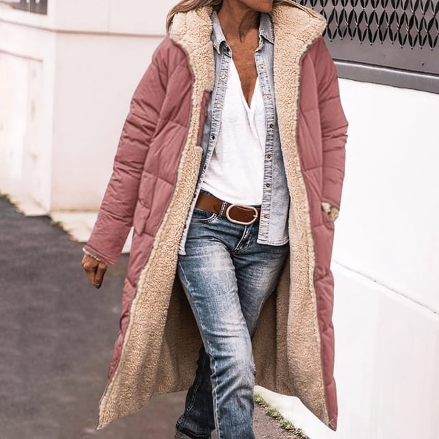 DPTALR Manteau Long en Coton Réversible pour Femmes, d'Hiver, Décontracté, Ample, à Poches Colorées, à Fermeture Éclair