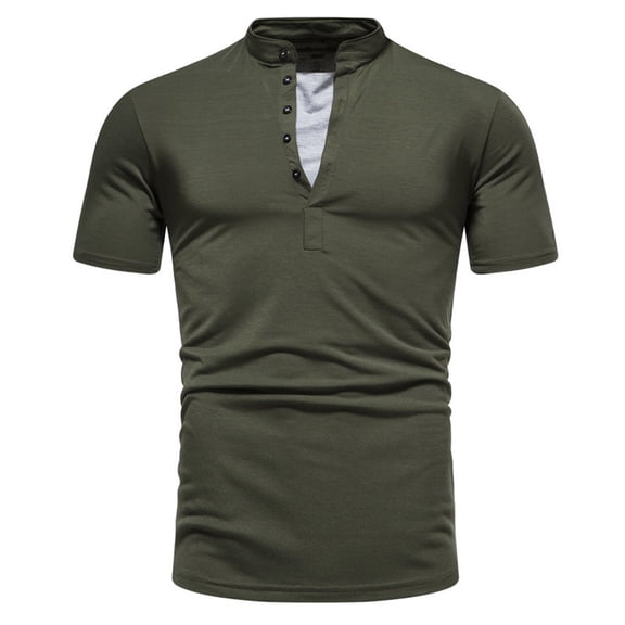 Tbopshirt Summer Tops,Men's Standing Neck T-shirt Short Sleeve V-Neck Button Fashion Casual Sports T-shirt Top Blouses