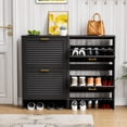 thumbnail image 3 of Shoe Storage Cabinet with 2 Flip Drawers Slim Entryway Shoe Organizer with Louvered Doors, Adjustable Shelves, Space-Saving Design for Hallway, Foyer, or Porch Hidden Shoe Rack Black, 3 of 7