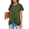 thumbnail image 2 of Zukuco Women's Twist Front T Shirt Short Sleeve Round Neck Tunic Tops Casual Loose Fitted, 2XL, 2 of 4