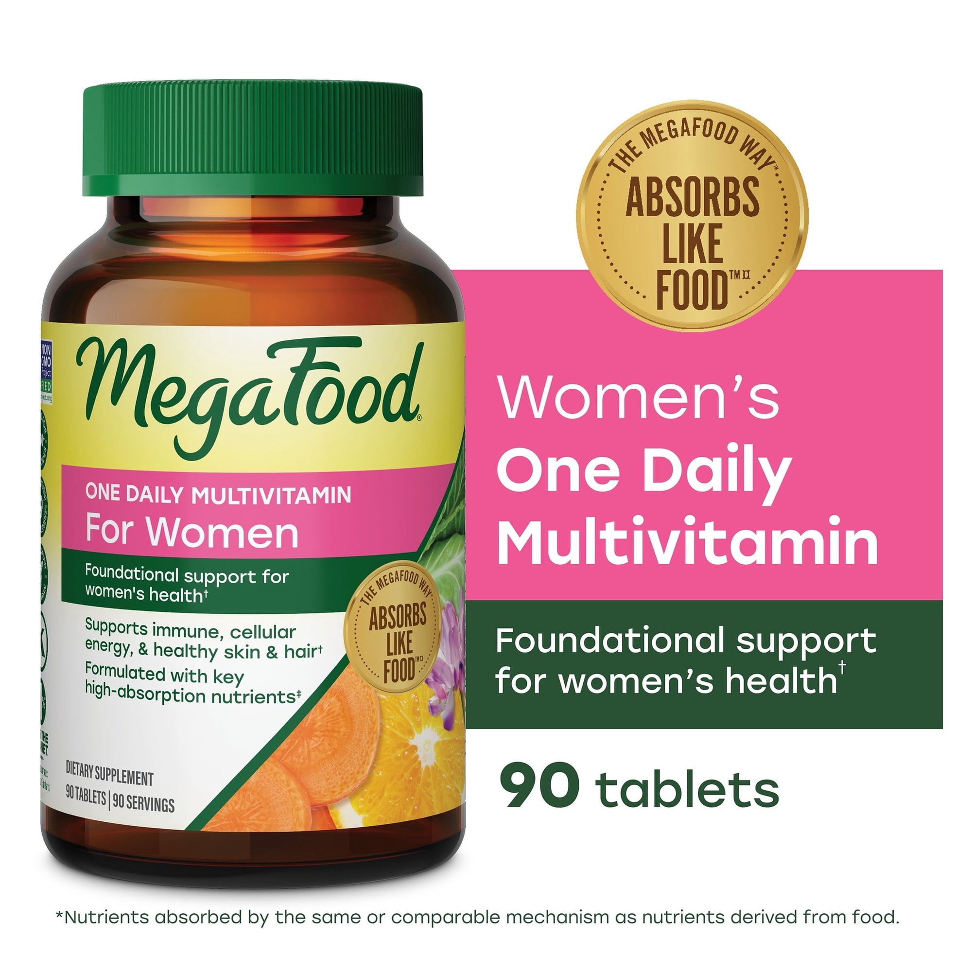 MegaFood Women's One Daily Multivitamin - Iron, B Vitamins, Vitamins C & D3 - 90 Servings