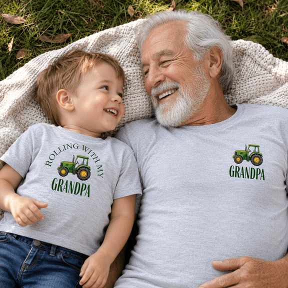 Rolling With My Grandpa Matching Tractor Shirts, Grandpa And Grandchild Outfit, Farm Grandpa Gift, Farmer Family Matching Set