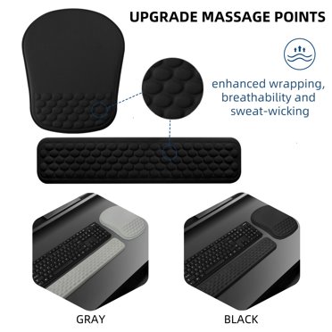 Ergonomic Mouse Pad And Keyboard Wrist Rest Set - Memory Foam With Massage Bumps, Non-Slip Base